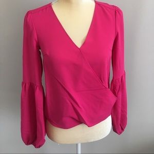 Bar lll Womens Pink Top Bubble Sleeve Wrap Blouse